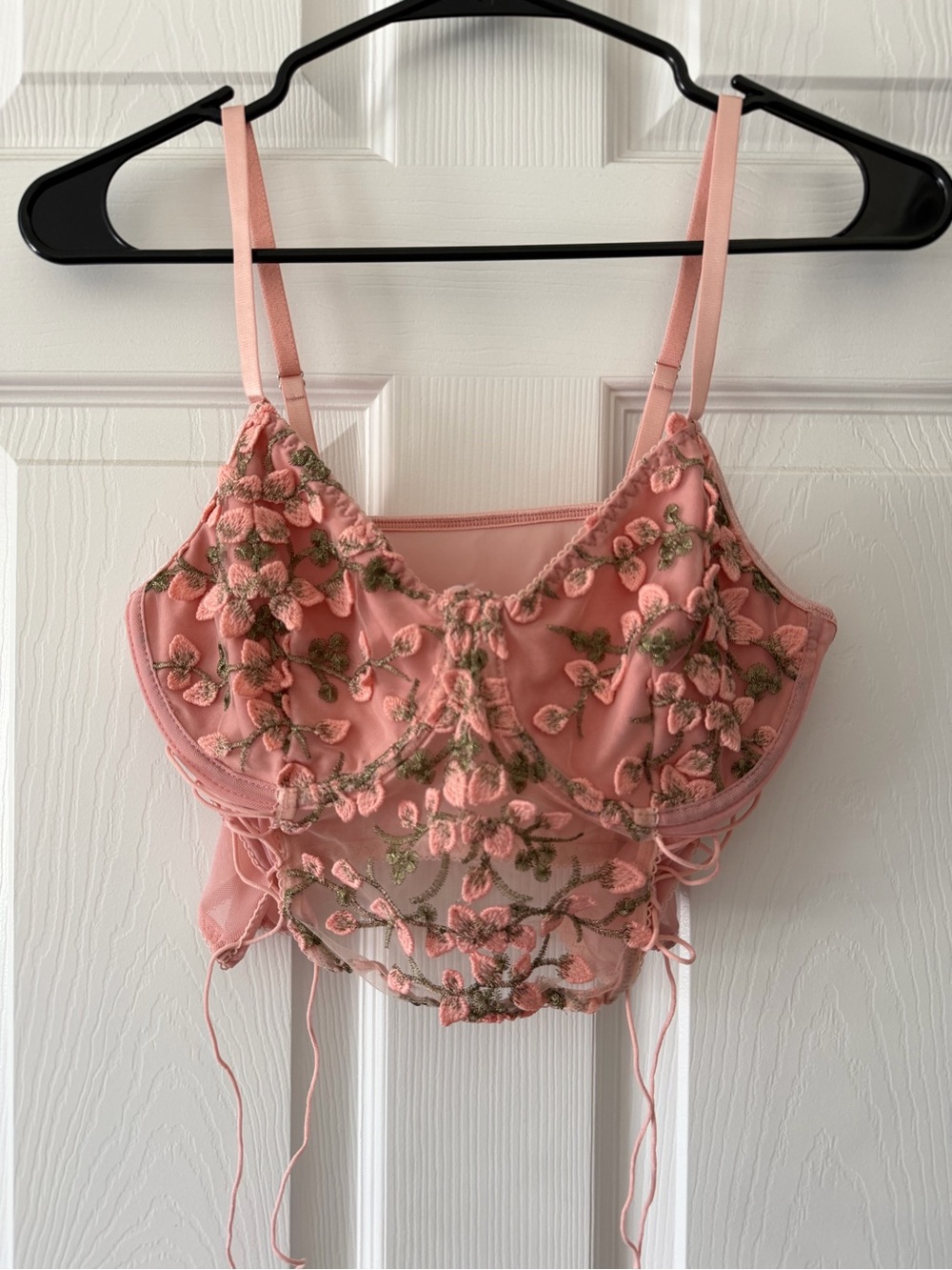 Embroidered Pink Floral Lace Bustier